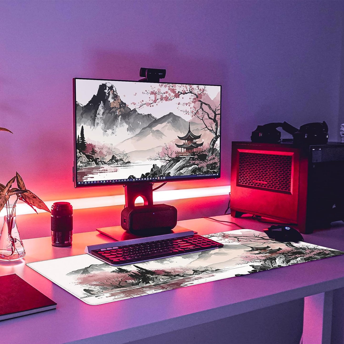 Watercolor Cherry Blossom Large Gaming Mouse Pad,Mouse Pad Gaming 31.5 X 11.8 In