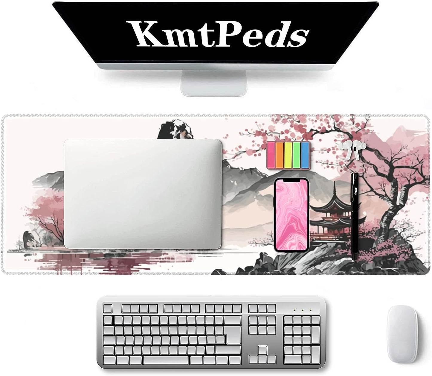 Watercolor Cherry Blossom Large Gaming Mouse Pad,Mouse Pad Gaming 31.5 X 11.8 In