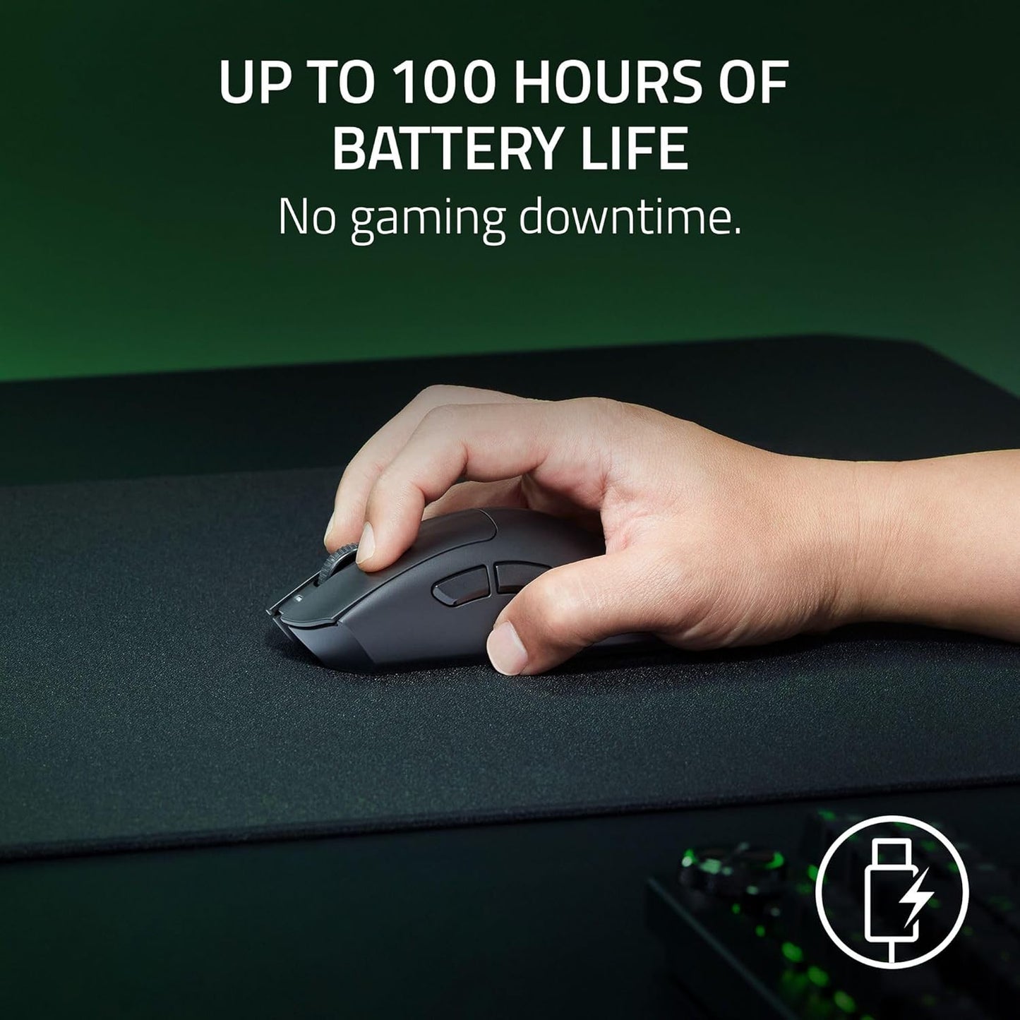 Deathadder V3 Hyperspeed Wireless Gaming Mouse: 55G Lightweight - USB C Charging - up to 100 Hr Battery - Advanced 26K Optical Sensor - Gen-3 Optical Switches - 8 Programmable Controls - Black