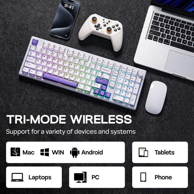 Epomaker Galaxy100 1800 ANSI Layout via Gaming Wireless Keyboard with Knob - Aluminum Gasket Keyboard with Cushioning Materials South-Facing RGB Backlight Hot-Swappable Creamy Keyboards Tri-Mode USB Charging Bluetooth Custom Tiktokshopbacktoschool