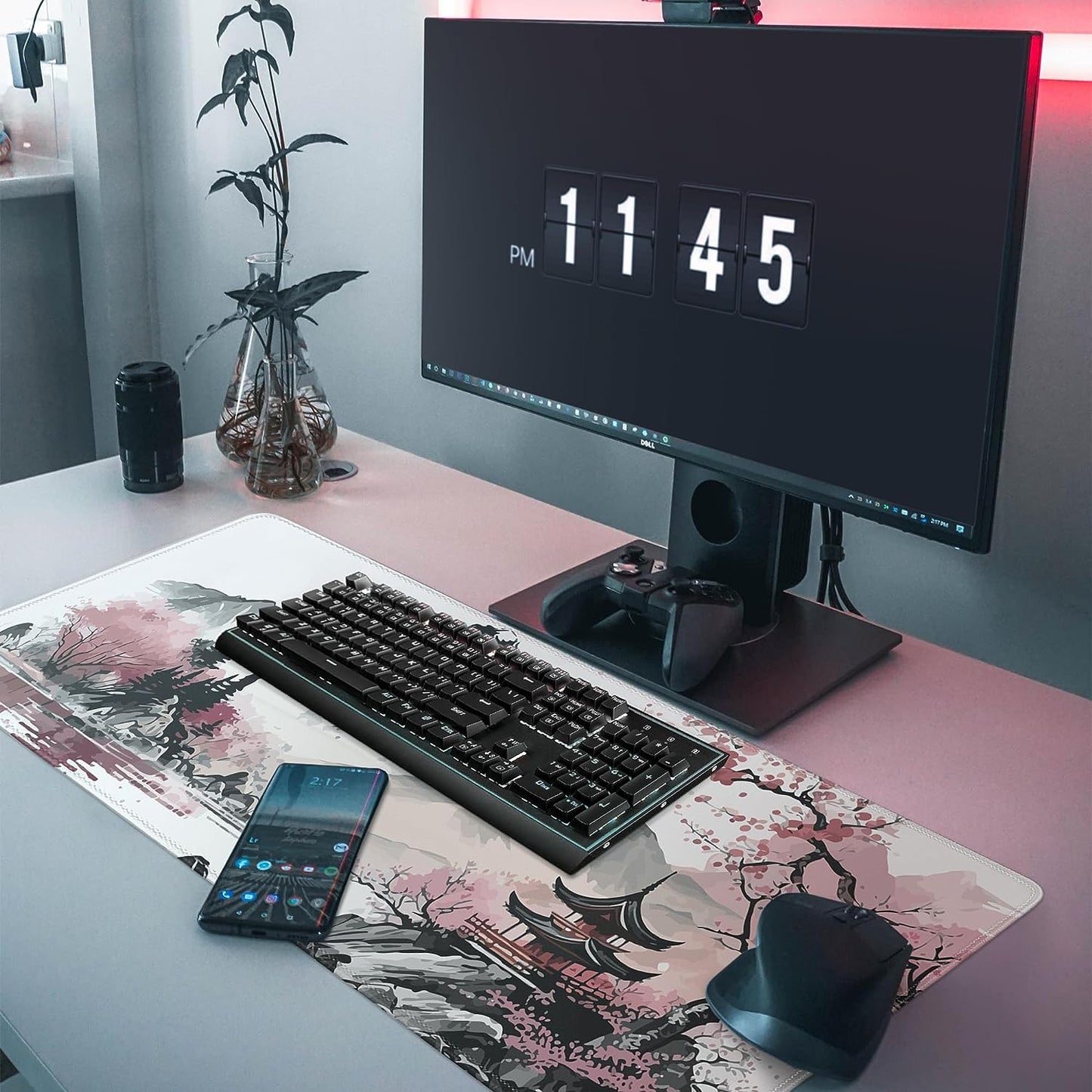 Watercolor Cherry Blossom Large Gaming Mouse Pad,Mouse Pad Gaming 31.5 X 11.8 In
