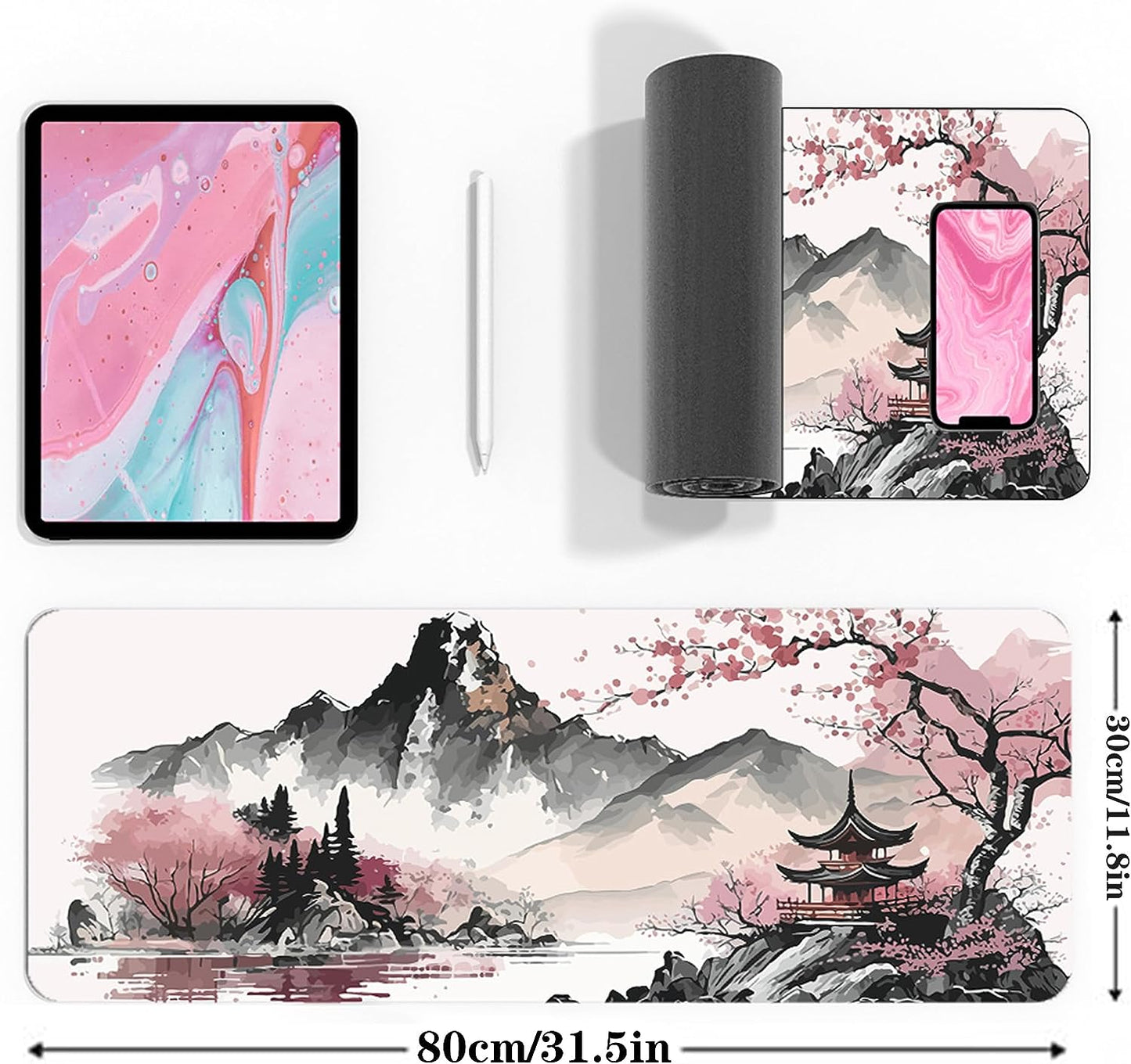 Watercolor Cherry Blossom Large Gaming Mouse Pad,Mouse Pad Gaming 31.5 X 11.8 In