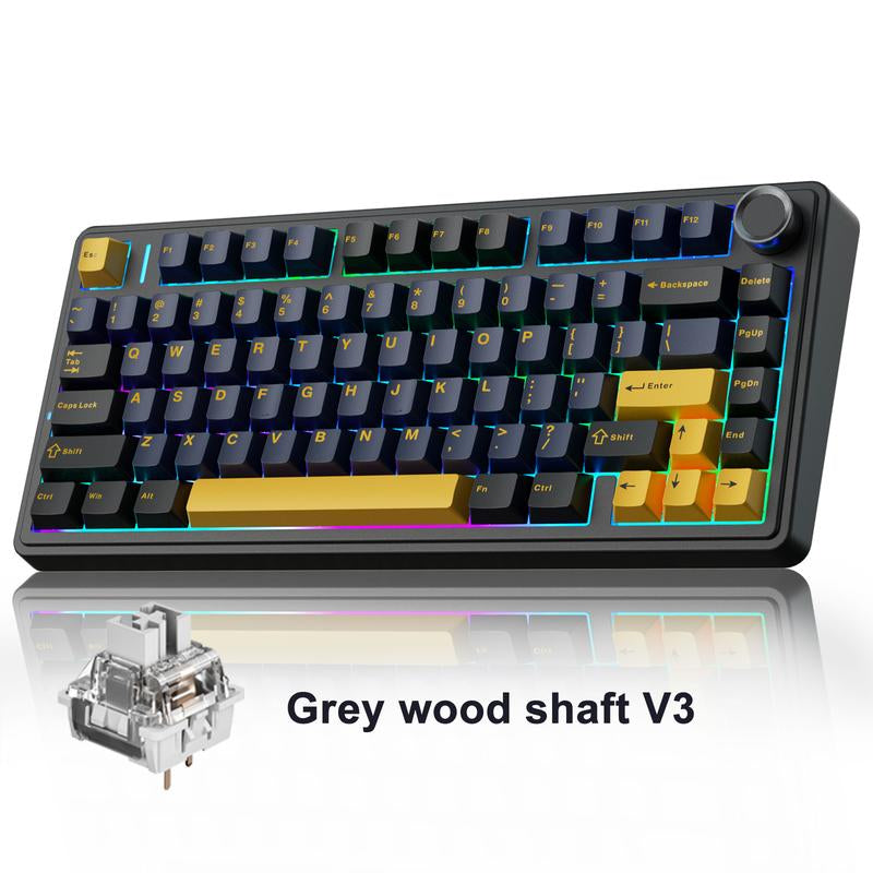 Official AULA F75 75% Wireless Mechanical Gaming Keyboard with Hot Swappable Tri-Mode USB Charging Keyboard RGB Rainbow Backlight Knob Control Gaming Cream Keyboard Budget Keyboard Bluetooth Office PC Accessories Dealsforyoudays Back School Supplies