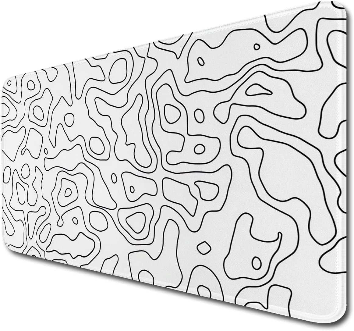White Topographic Mouse Pad,Xxl 15.7X35.4 Inch Large Gaming Mouse Mat,Non-Slip Base Desk Mat,Extended Game Mousepad Keyboard Pad Long Desk Pad for Computer,Keyboard,Home,Office