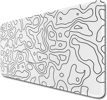 White Topographic Mouse Pad,Xxl 15.7X35.4 Inch Large Gaming Mouse Mat,Non-Slip Base Desk Mat,Extended Game Mousepad Keyboard Pad Long Desk Pad for Computer,Keyboard,Home,Office