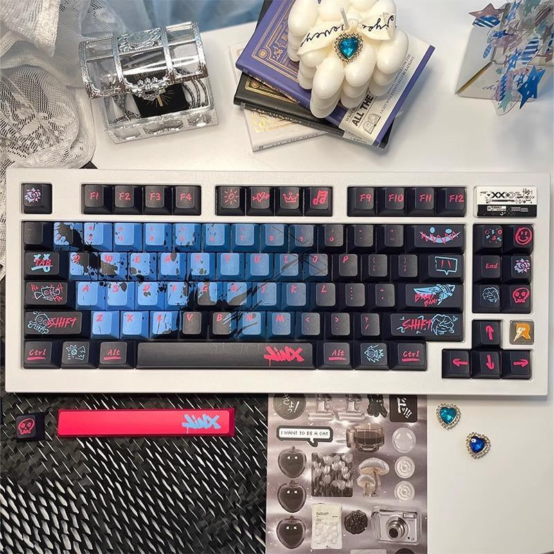 Graffiti Theme Keycap, PBT Keyboard Keycap, Personality Game Esports LOL Battle of the Two Cities Tuya 60 87 98, 135 Keys OEM Height Material