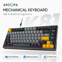 ARZOPA 75% Mechanical Gaming Keyboard Wired, RGB Backlit 81 Keys Compact Mechanical Keyboard Socket Dedicated Red Switch Gasket Mount Keyboard Knob Volume Control Linear Sound Absorbing Pads for Game and Office, Suitable for Windows Laptop PC Mac