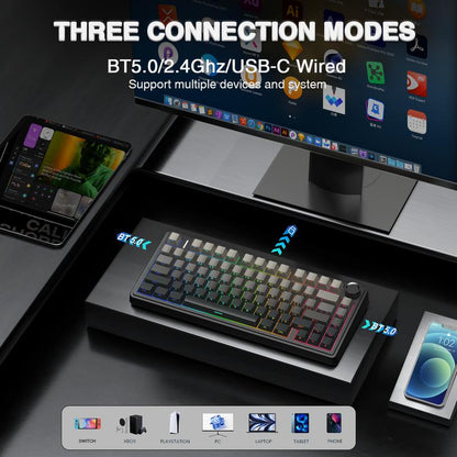 AULA F75 Pro Mechanical Keyboard RGB Backlit 2.4G Wireless Bluetooth Hot-Swappable Gaming Keyboard for Gamers Gaming PC Accessories Gasket Custom Creamy Keyboard Tiktokshopbacktoschool