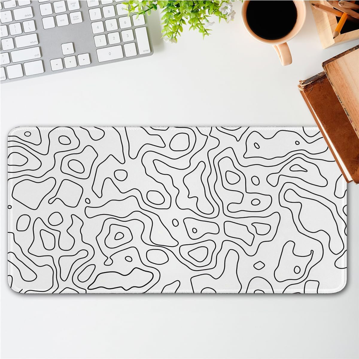 White Topographic Mouse Pad,Xxl 15.7X35.4 Inch Large Gaming Mouse Mat,Non-Slip Base Desk Mat,Extended Game Mousepad Keyboard Pad Long Desk Pad for Computer,Keyboard,Home,Office