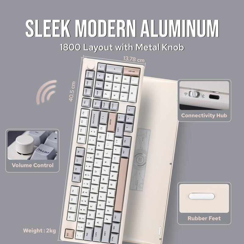 Epomaker Galaxy100 1800 ANSI Layout via Gaming Wireless Keyboard with Knob - Aluminum Gasket Keyboard with Cushioning Materials South-Facing RGB Backlight Hot-Swappable Creamy Keyboards Tri-Mode USB Charging Bluetooth Custom Tiktokshopbacktoschool