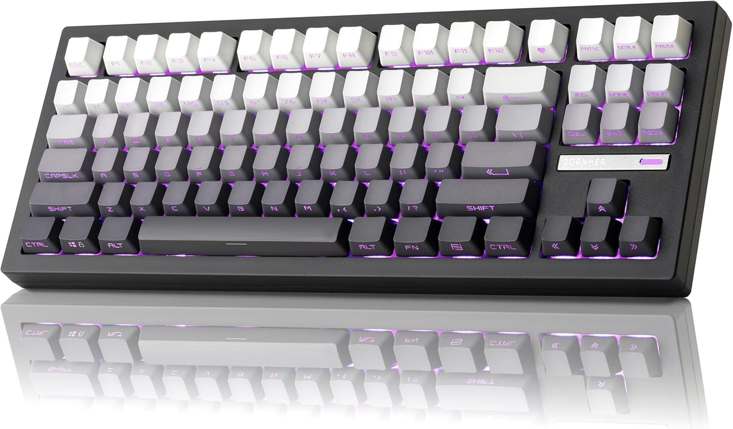 ZH870 Wireless Mechanical Gaming Keyboard,80% Black Custom Creamy Sound Keyboard with Shine through PBT Keycaps,Pre-Lubed Linear Switches,Hot-Swappable,Rgb Backlit,2.4Ghz/Usb-C/Bt5.0