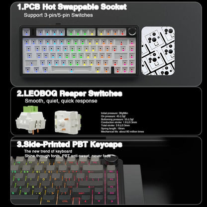 AULA F75 Pro Mechanical Keyboard RGB Backlit 2.4G Wireless Bluetooth Hot-Swappable Gaming Keyboard for Gamers Gaming PC Accessories Gasket Custom Creamy Keyboard Tiktokshopbacktoschool