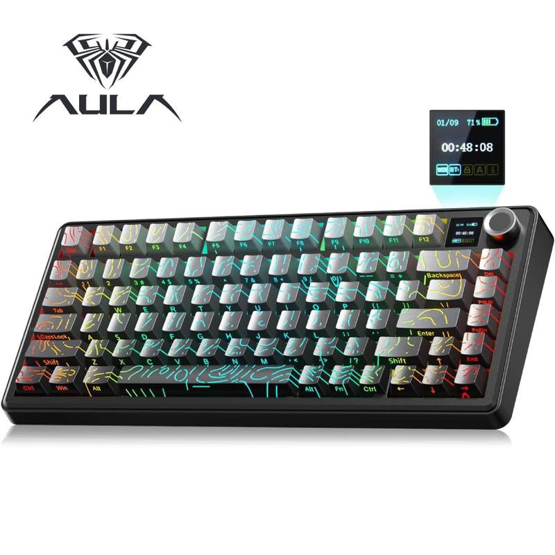 Aula F75 MAX Wireless Mechanical Keyboard 75% Layout Hot Swappable RGB Backlit Gasket Design TFT Screen Knob for PC Mac Linux