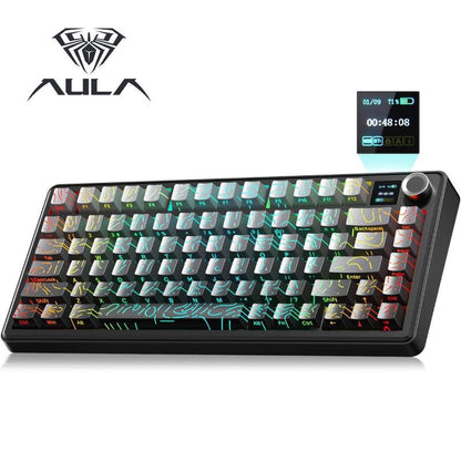 Aula F75 MAX Wireless Mechanical Keyboard 75% Layout Hot Swappable RGB Backlit Gasket Design TFT Screen Knob for PC Mac Linux