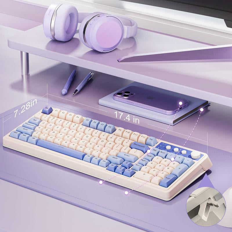 AULA S99 Key Keyboard, Tri-Mode Bluetooth/2.4Ghz/Usb-C Cute Creamy Gaming Keyboard with Number Pad RGB Backlit, Media Knob Custom Mechanical Feel Computer Keyboard for MAC Xbox PC Gamer - Purple S99 Keyboard Fixed Keycaps & Switches (Non-Replaceable)