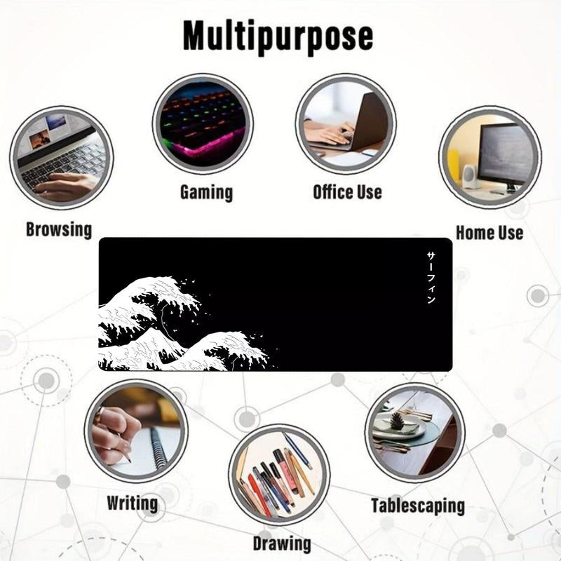 Wave Pattern Mouse Pad, 1 Count Anti-Slip Rubber Base Mouse Pad, Large Gaming Mouse Pad, Office Accessories