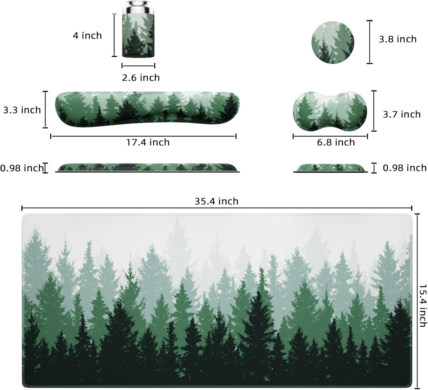 Desk Mat, Green Forests Desk Pad, Waterproof Large Mouse Pad, 5 in 1 Mouse Pads, Non-Slip Mousepad, Gaming Mouse Pad for Home and Office (34.5'' X 15.7'', Green Forests)