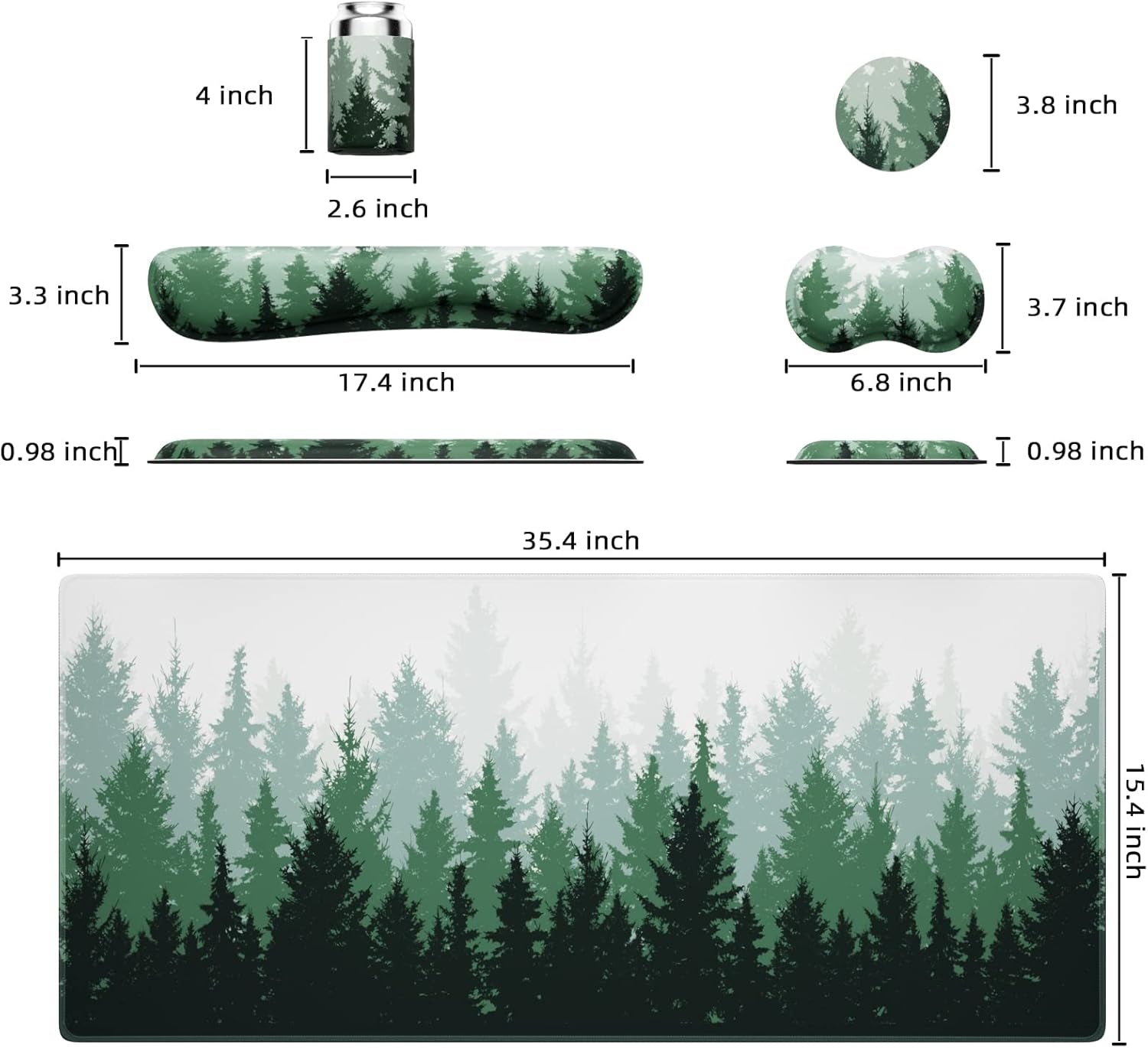 Desk Mat, Green Forests Desk Pad, Waterproof Large Mouse Pad, 5 in 1 Mouse Pads, Non-Slip Mousepad, Gaming Mouse Pad for Home and Office (34.5'' X 15.7'', Green Forests)