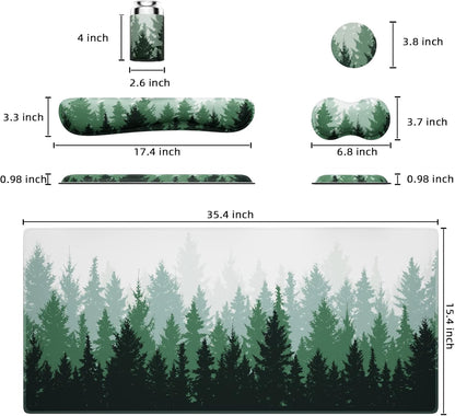 Desk Mat, Green Forests Desk Pad, Waterproof Large Mouse Pad, 5 in 1 Mouse Pads, Non-Slip Mousepad, Gaming Mouse Pad for Home and Office (34.5'' X 15.7'', Green Forests)