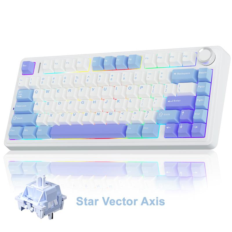 Official AULA F75 75% Wireless Mechanical Gaming Keyboard with Hot Swappable Tri-Mode USB Charging Keyboard RGB Rainbow Backlight Knob Control Gaming Cream Keyboard Budget Keyboard Bluetooth Office PC Accessories Dealsforyoudays Back School Supplies