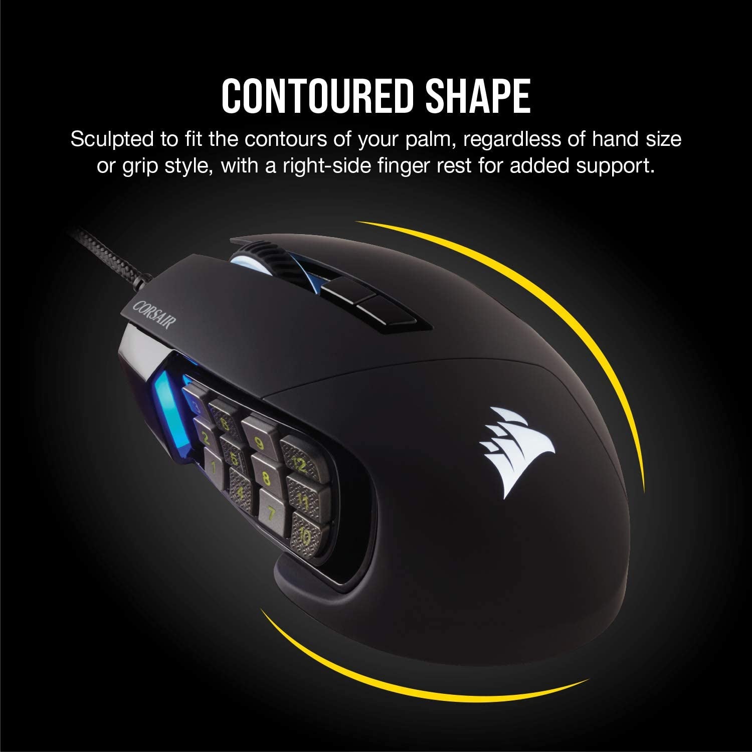 SCIMITAR RGB ELITE Gaming Mouse for MOBA, MMO - 18,000 DPI - 17 Progammable Buttons - Icue Compatible - Black