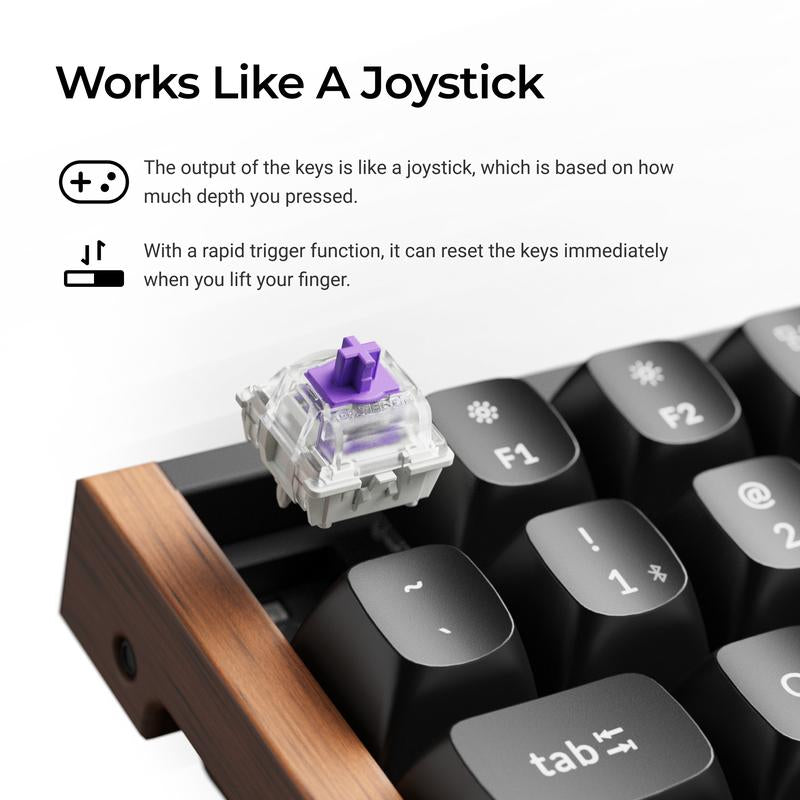 Keychron K4 HE 96% Wireless RGB Hall Effect Keyboard, Gateron Double-Rail Magnetic Switch, Rapid Trigger & Adjustable Actuation, QMK, 2.4Ghz & BT 5.2, for Mac/Windows/Linux, Aluminum-Wood Frame, Black