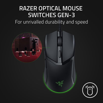 Cobra Gaming Mouse: 58G, Gen-3 Optical Switches, Chroma RGB Lighting, 8500 DPI Sensor, PTFE Feet, Speedflex Cable - Black