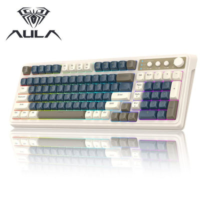 AULA S99 Key Keyboard, Tri-Mode Bluetooth/2.4Ghz/Usb-C Cute Creamy Gaming Keyboard with Number Pad RGB Backlit, Media Knob Custom Mechanical Feel Computer Keyboard for MAC Xbox PC Gamer - Purple S99 Keyboard Fixed Keycaps & Switches (Non-Replaceable)