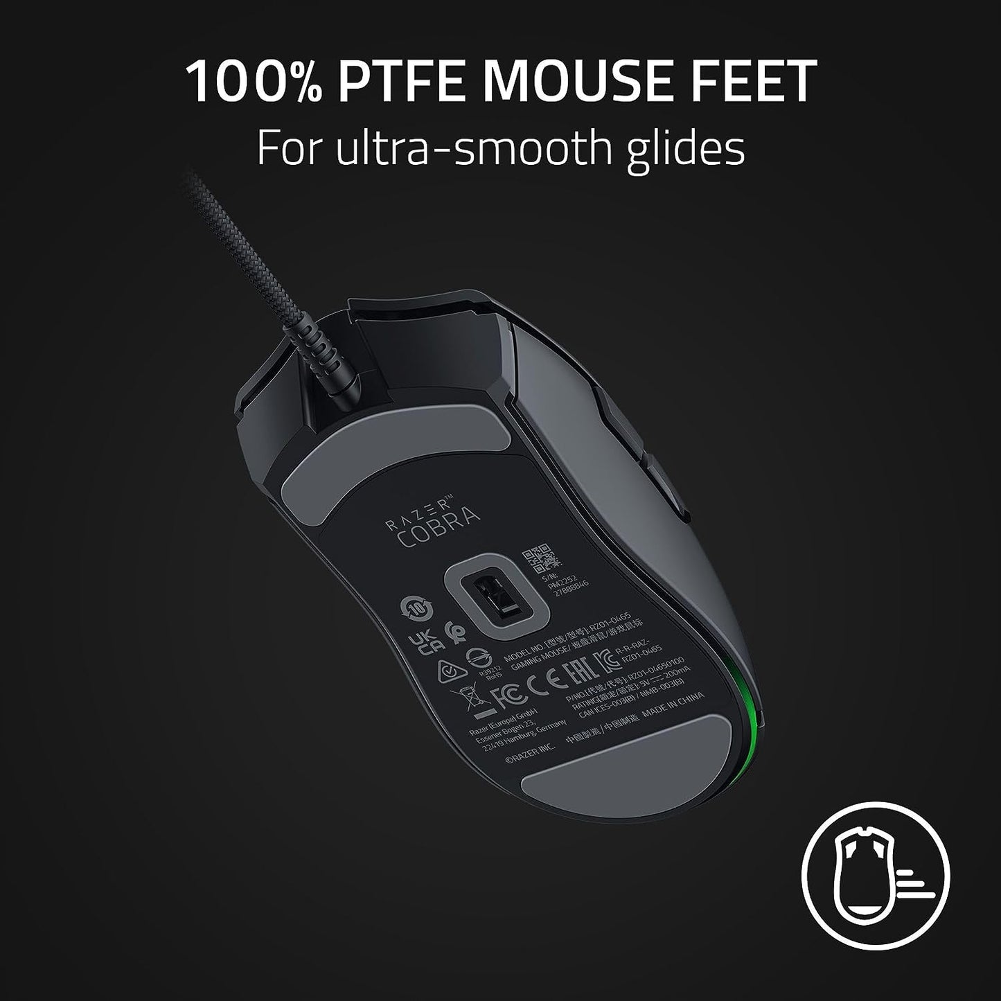 Cobra Gaming Mouse: 58G, Gen-3 Optical Switches, Chroma RGB Lighting, 8500 DPI Sensor, PTFE Feet, Speedflex Cable - Black