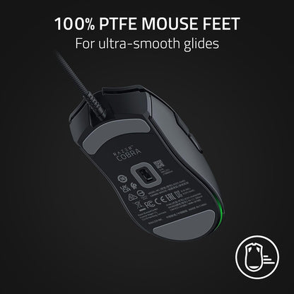 Cobra Gaming Mouse: 58G, Gen-3 Optical Switches, Chroma RGB Lighting, 8500 DPI Sensor, PTFE Feet, Speedflex Cable - Black