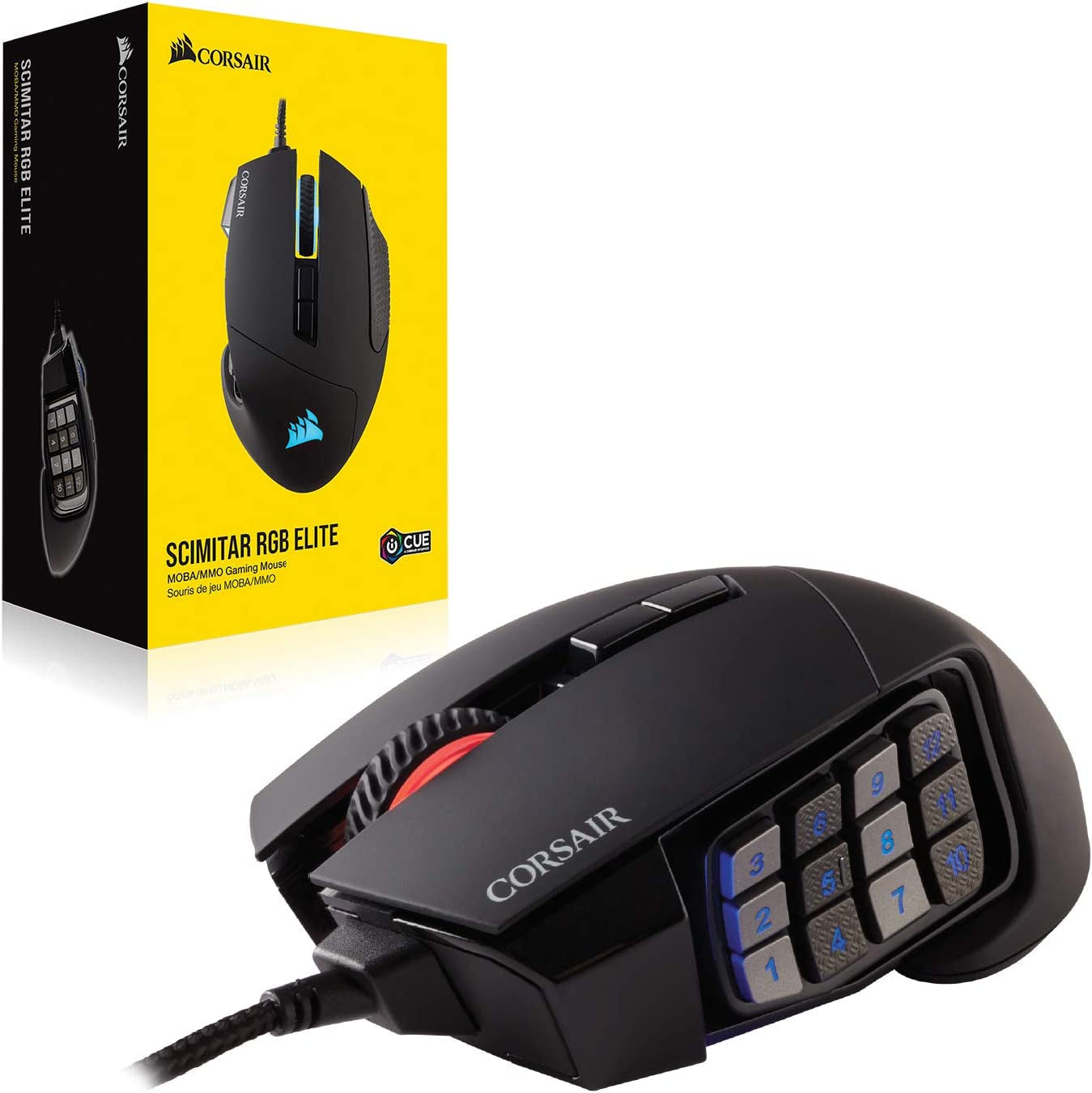 SCIMITAR RGB ELITE Gaming Mouse for MOBA, MMO - 18,000 DPI - 17 Progammable Buttons - Icue Compatible - Black