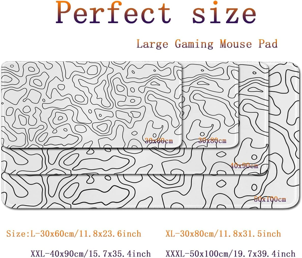 White Topographic Mouse Pad,Xxl 15.7X35.4 Inch Large Gaming Mouse Mat,Non-Slip Base Desk Mat,Extended Game Mousepad Keyboard Pad Long Desk Pad for Computer,Keyboard,Home,Office