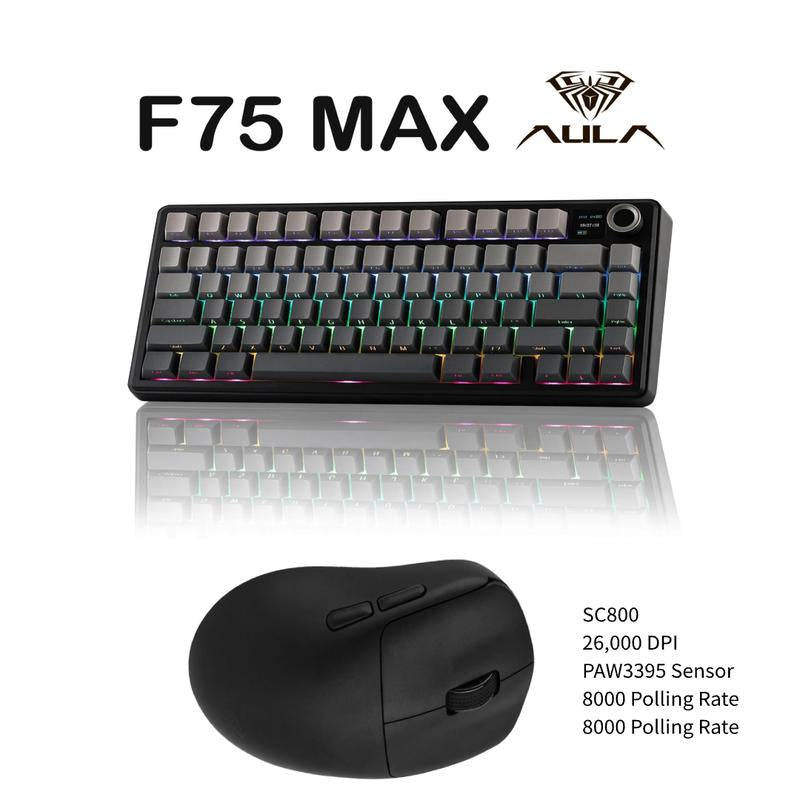 Aula F75 MAX Wireless Mechanical Keyboard 75% Layout Hot Swappable RGB Backlit Gasket Design TFT Screen Knob for PC Mac Linux