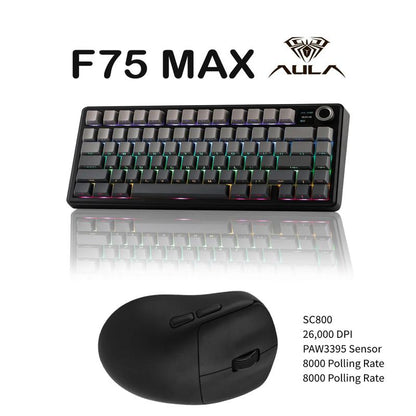 Aula F75 MAX Wireless Mechanical Keyboard 75% Layout Hot Swappable RGB Backlit Gasket Design TFT Screen Knob for PC Mac Linux