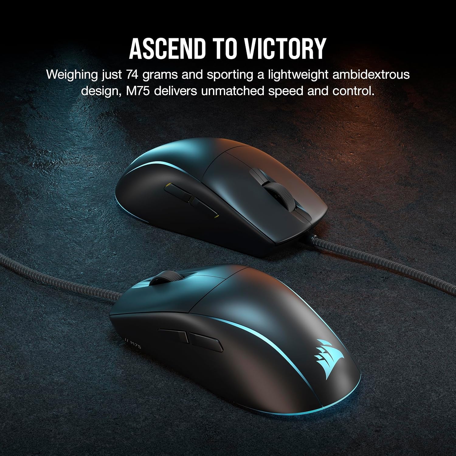 M75 Wired RGB Lightweight FPS Gaming Mouse – 26,000 DPI – Swappable Side Buttons – PC – Black