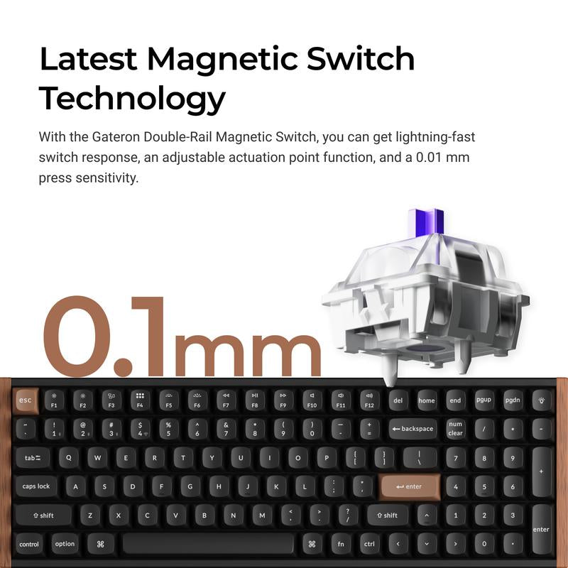 Keychron K4 HE 96% Wireless RGB Hall Effect Keyboard, Gateron Double-Rail Magnetic Switch, Rapid Trigger & Adjustable Actuation, QMK, 2.4Ghz & BT 5.2, for Mac/Windows/Linux, Aluminum-Wood Frame, Black