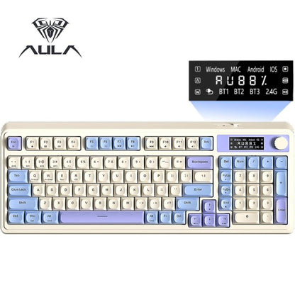 AULA S99 Key Keyboard, Tri-Mode Bluetooth/2.4Ghz/Usb-C Cute Creamy Gaming Keyboard with Number Pad RGB Backlit, Media Knob Custom Mechanical Feel Computer Keyboard for MAC Xbox PC Gamer - Purple S99 Keyboard Fixed Keycaps & Switches (Non-Replaceable)