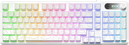 White Topographic Gaming Keyboard, 99 Keys Membrane Wireless Keyboard with Logo Display & Knob, Bluetooth/2.4Ghz/Usb-C Computer Keyboards,Rgb Office Keyboards for MAC Xbox PC Gamer-K98 White