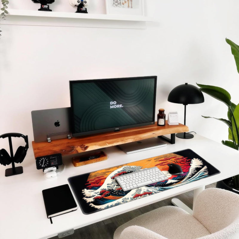 Japanese Sea Waves Large Gaming Mouse Pad for Desk, Desk 31.5" X 11.8", Red
