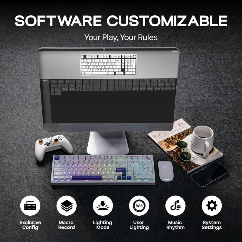 Epomaker Galaxy100 1800 ANSI Layout via Gaming Wireless Keyboard with Knob - Aluminum Gasket Keyboard with Cushioning Materials South-Facing RGB Backlight Hot-Swappable Creamy Keyboards Tri-Mode USB Charging Bluetooth Custom Tiktokshopbacktoschool
