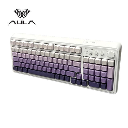 AULA S99 Key Keyboard, Tri-Mode Bluetooth/2.4Ghz/Usb-C Cute Creamy Gaming Keyboard with Number Pad RGB Backlit, Media Knob Custom Mechanical Feel Computer Keyboard for MAC Xbox PC Gamer - Purple S99 Keyboard Fixed Keycaps & Switches (Non-Replaceable)