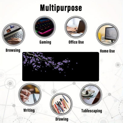Cherry Blossoms Pattern Mouse Pad, 1 Count Extended Large Mouse Mat, Desk Pad, Stitched Edges Keyboard Pad, Non-Slip Rubber Base Gaming Mouse Pad, Office Accessories