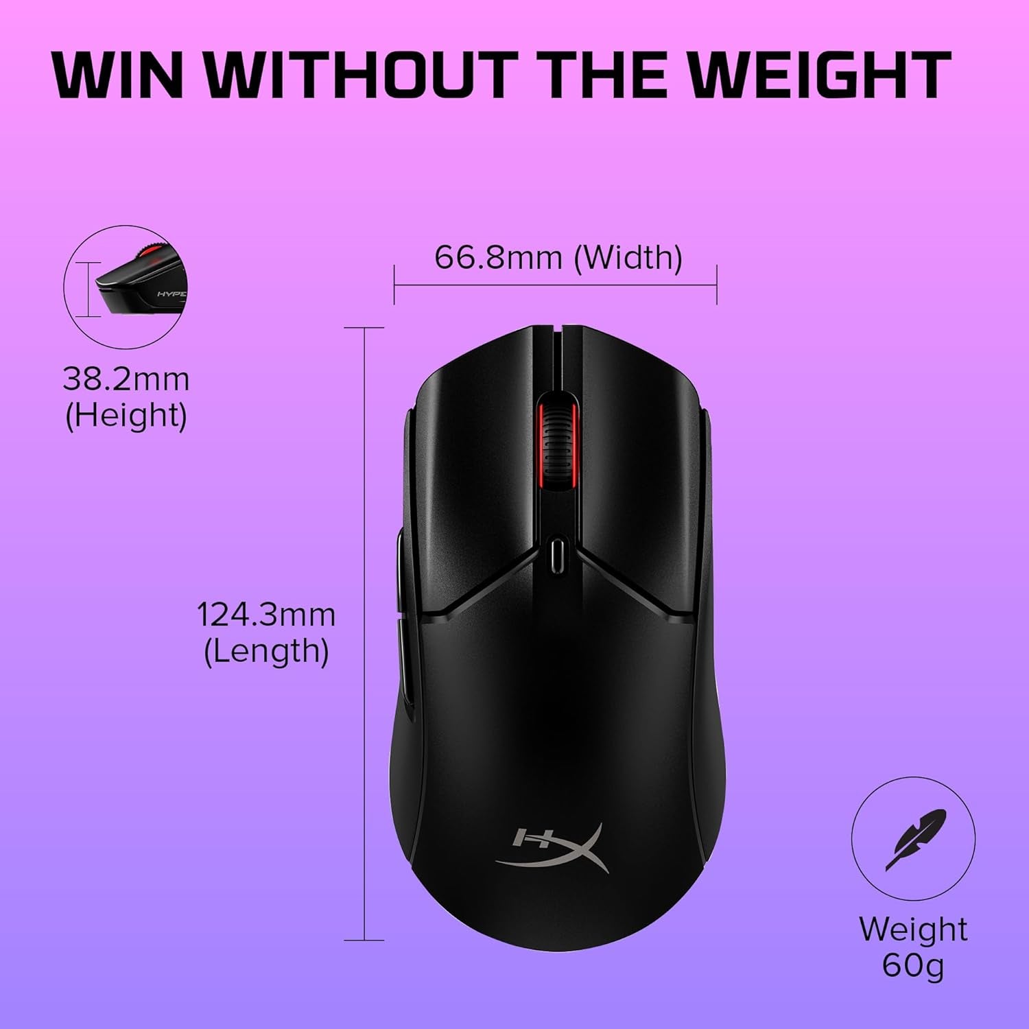 Pulsefire Haste 2 – Wireless Gaming Mouse- Ultra Lightweight, 61G, 100 Hour Battery Life, Dual Wireless Connectivity, Precision Sensor - Black