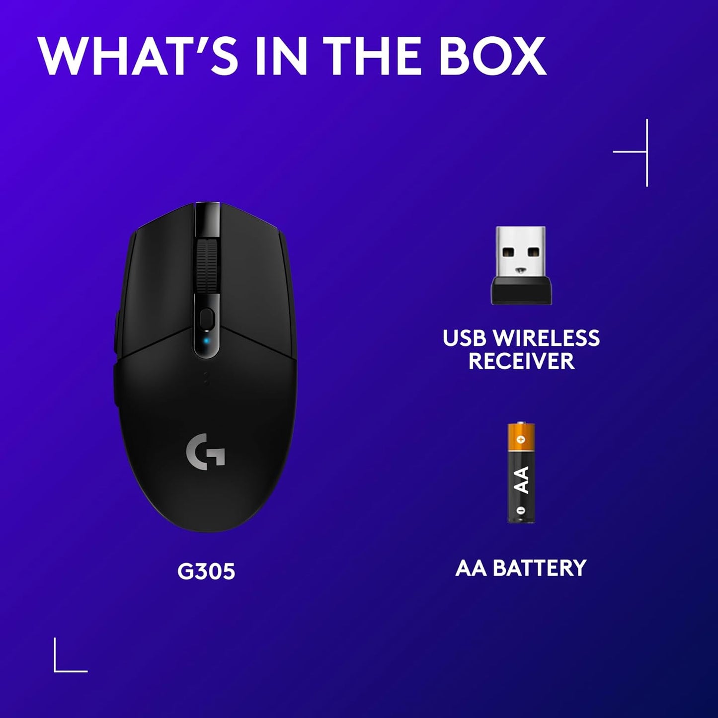 305 LIGHTSPEED Wireless Gaming Mouse, Hero 12K Sensor, 12,000 DPI, Lightweight, 6 Programmable Buttons, 250H Battery Life, On-Board Memory, Pc/Mac - Black