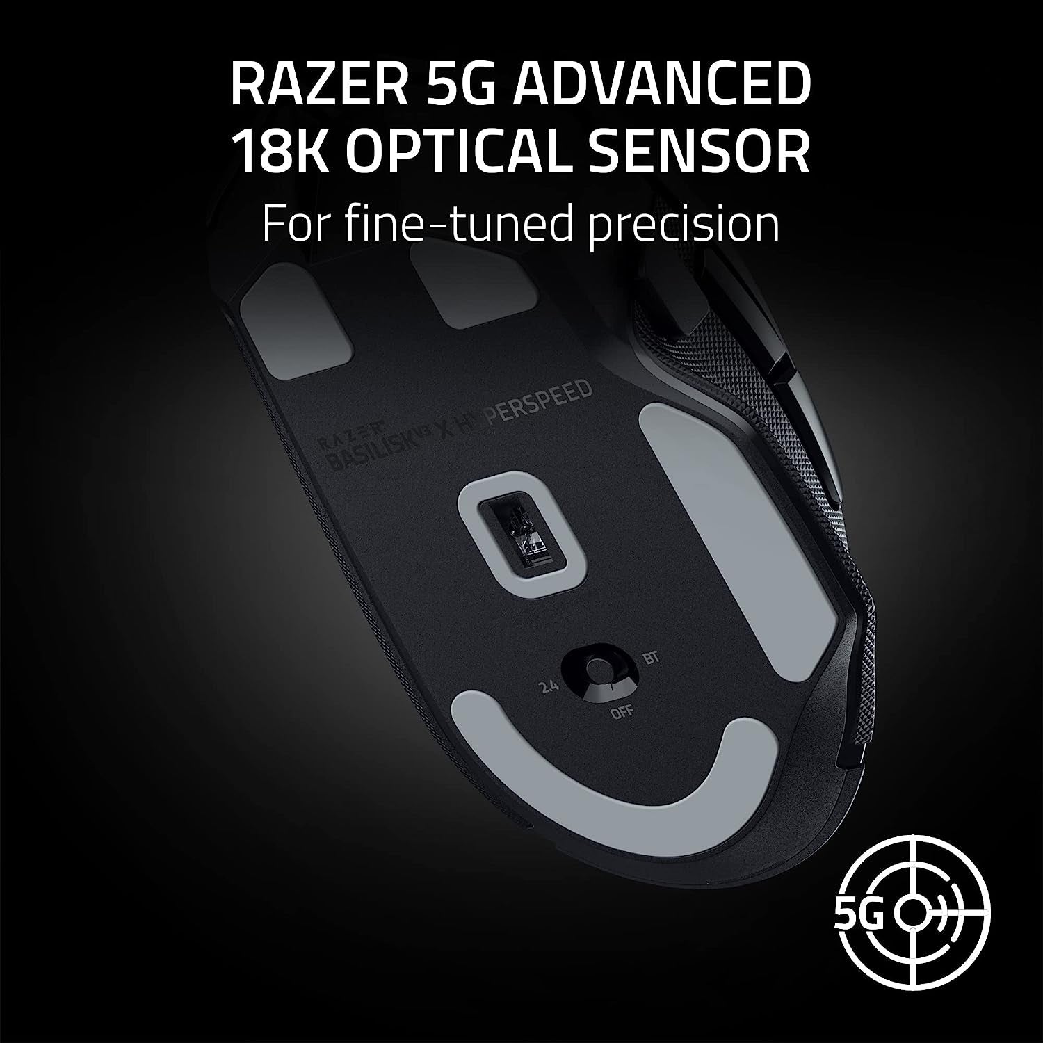 Basilisk V3 X Hyperspeed Customizable Wireless Gaming Mouse: Mechanical Switches Gen-2-5G Advanced 18K Optical Sensor - Chroma RGB 9 Programmable Controls 535 Hr Battery Classic Black