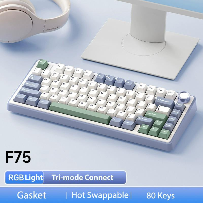 Official AULA F75 75% Wireless Mechanical Gaming Keyboard with Hot Swappable Tri-Mode USB Charging Keyboard RGB Rainbow Backlight Knob Control Gaming Cream Keyboard Budget Keyboard Bluetooth Office PC Accessories Dealsforyoudays Back School Supplies