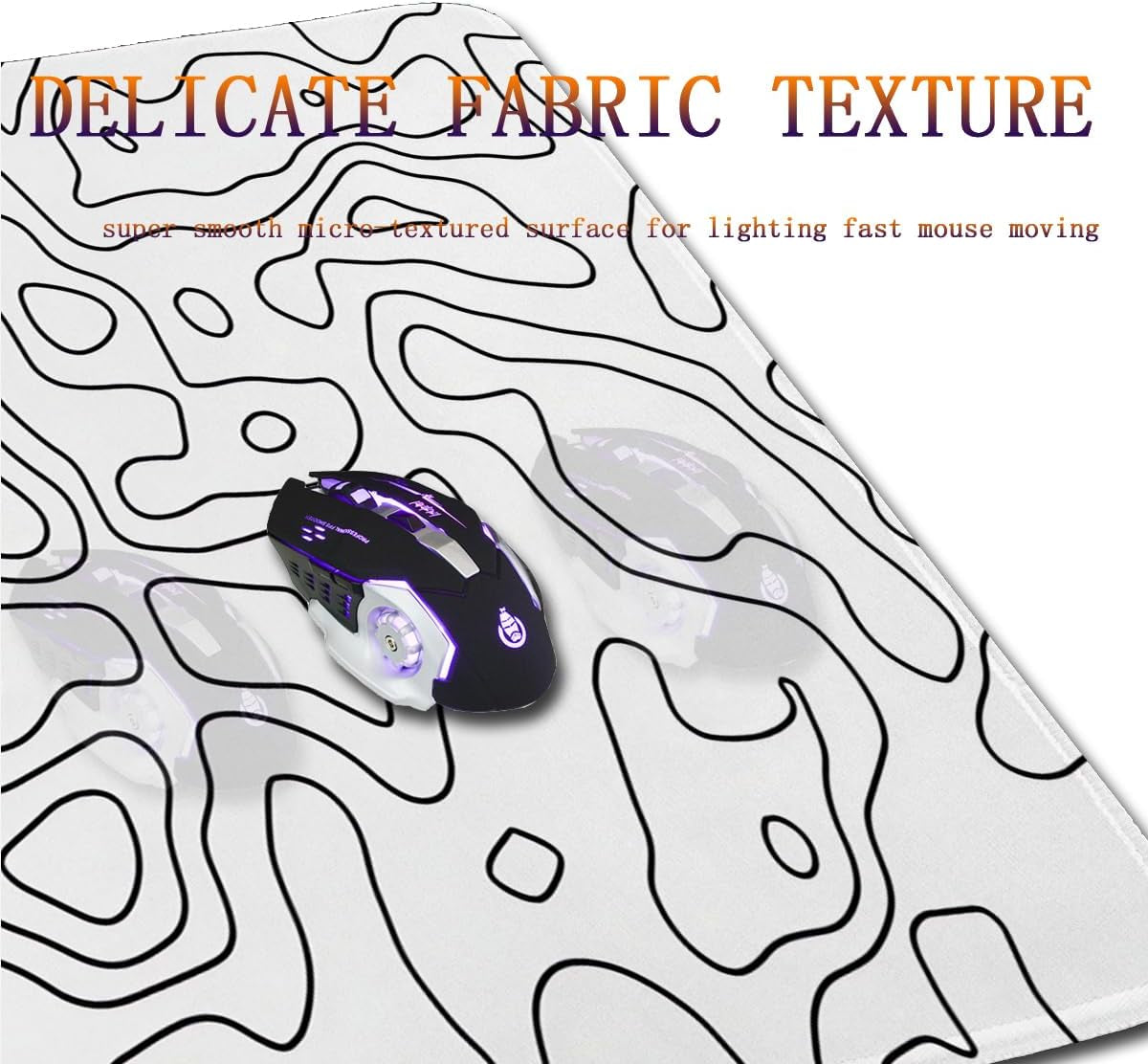 White Topographic Mouse Pad,Xxl 15.7X35.4 Inch Large Gaming Mouse Mat,Non-Slip Base Desk Mat,Extended Game Mousepad Keyboard Pad Long Desk Pad for Computer,Keyboard,Home,Office