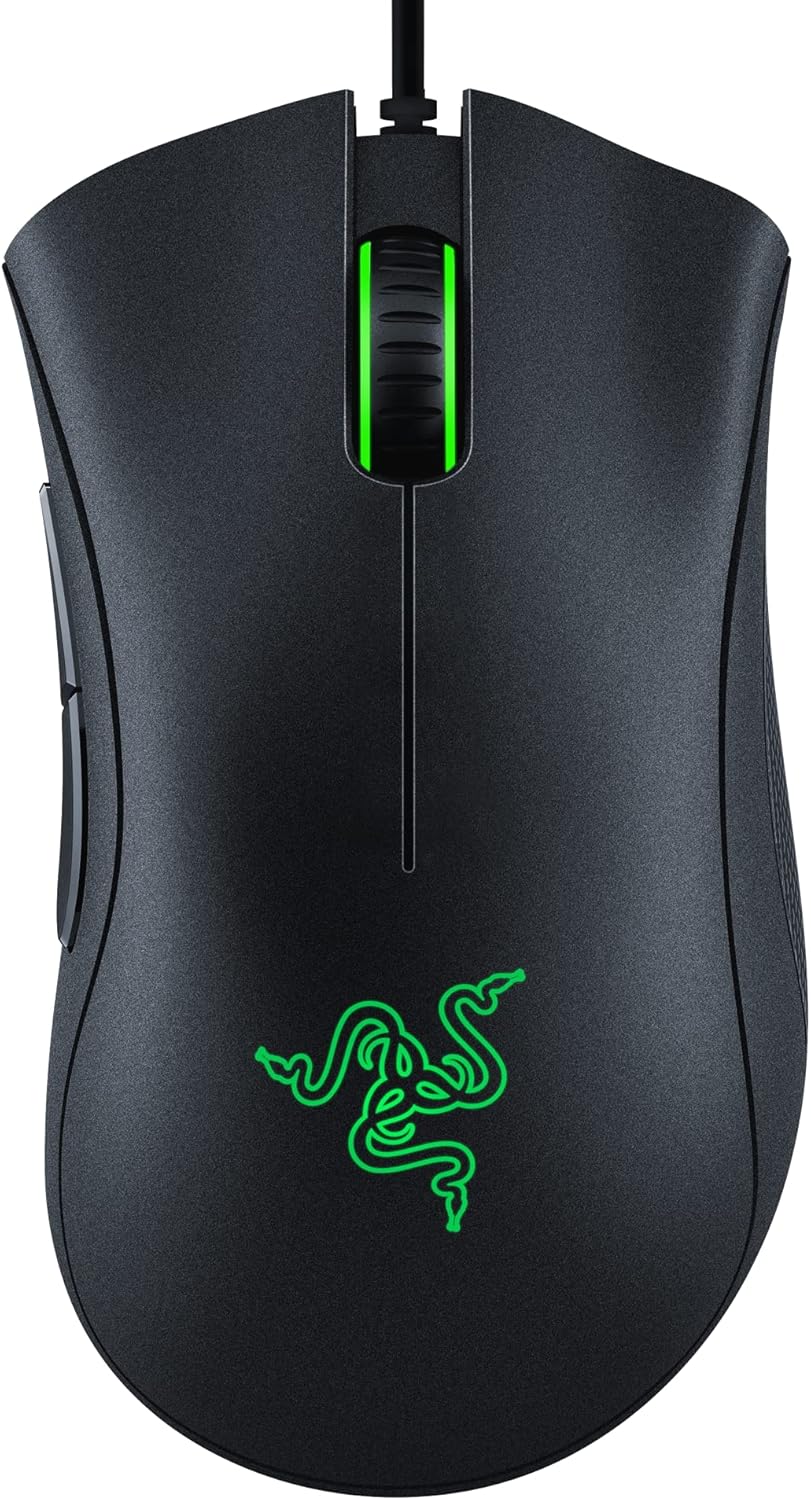 Deathadder Essential Gaming Mouse: 6400 DPI Optical Sensor - 5 Programmable Buttons - Mechanical Switches - Rubber Side Grips - Mercury White