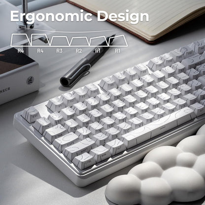 White Topographic Gaming Keyboard, 99 Keys Membrane Wireless Keyboard with Logo Display & Knob, Bluetooth/2.4Ghz/Usb-C Computer Keyboards,Rgb Office Keyboards for MAC Xbox PC Gamer-K98 White