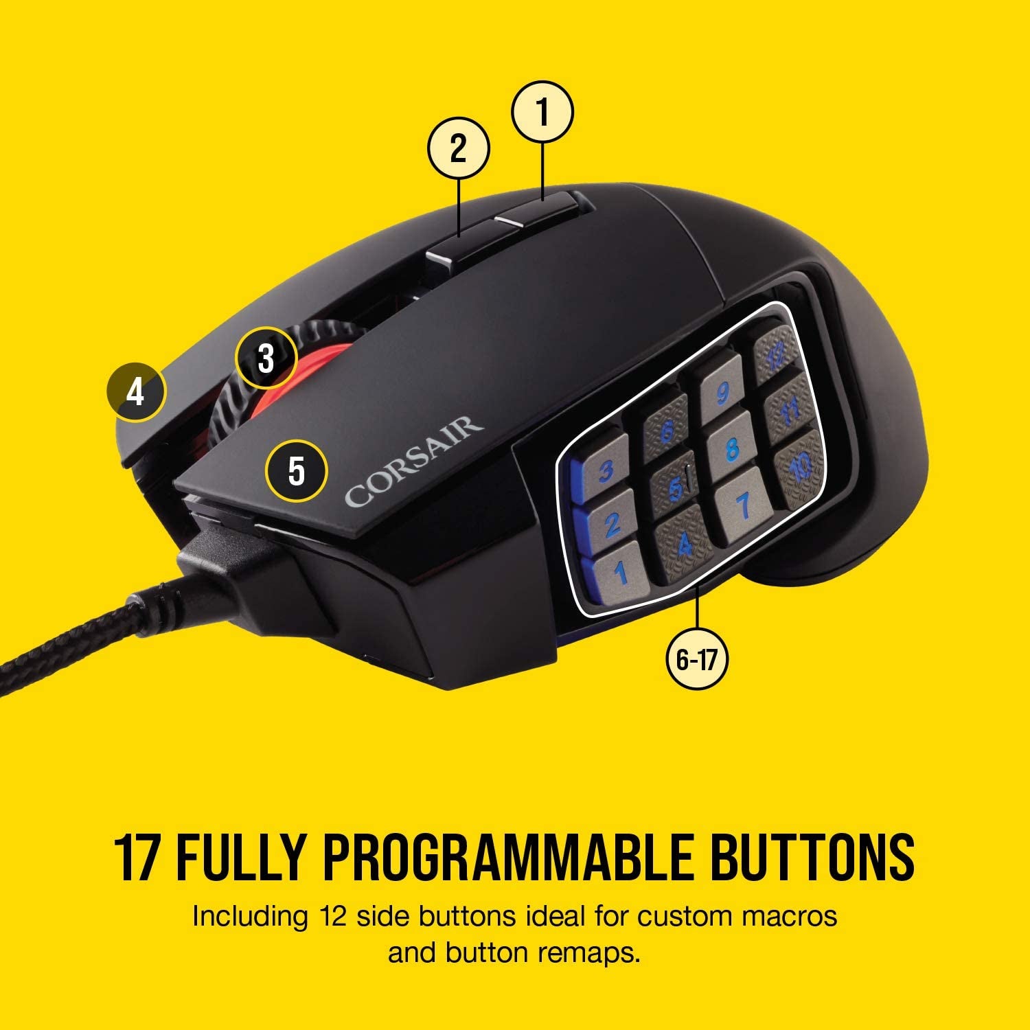SCIMITAR RGB ELITE Gaming Mouse for MOBA, MMO - 18,000 DPI - 17 Progammable Buttons - Icue Compatible - Black